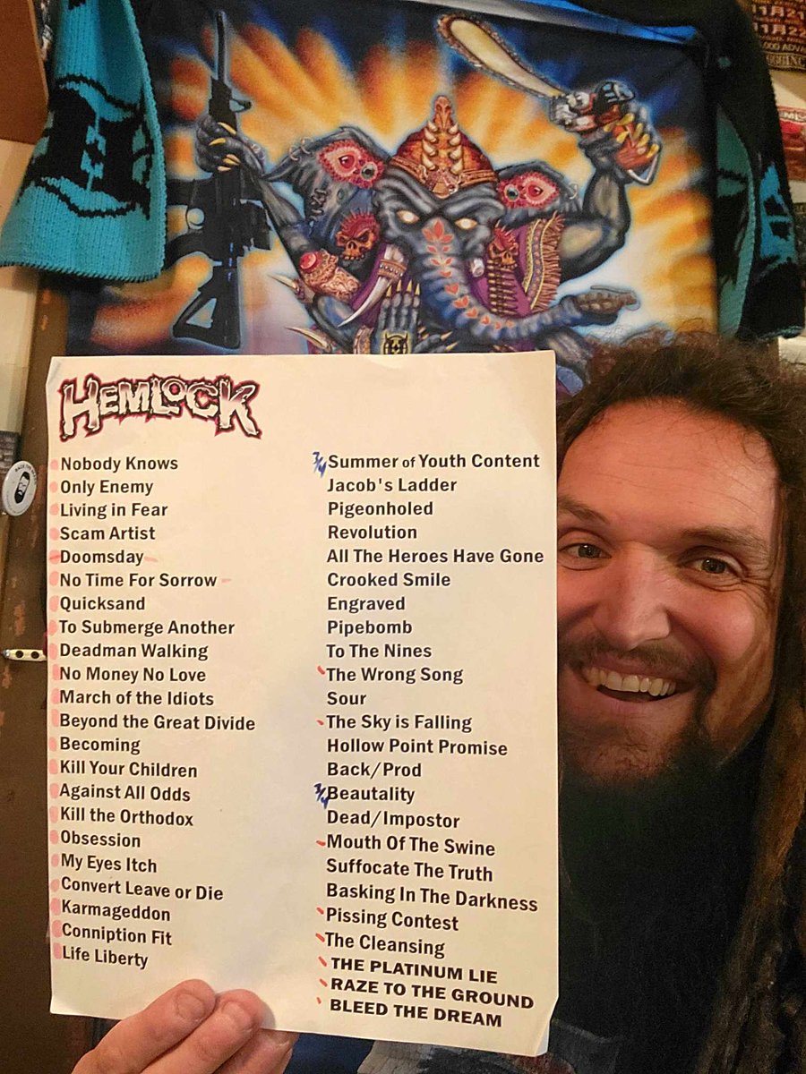 Dammmnnnn.... We have a LOT of songs... lol
The Tour starts THIS FRIDAY!!!
HEMLOCK usually plays 20 to 25 songs a night... so by rehearsing this many gives us options to mix up the set list a bit every night and make each night unique ...COME HEADBANG and have some FUN with us...