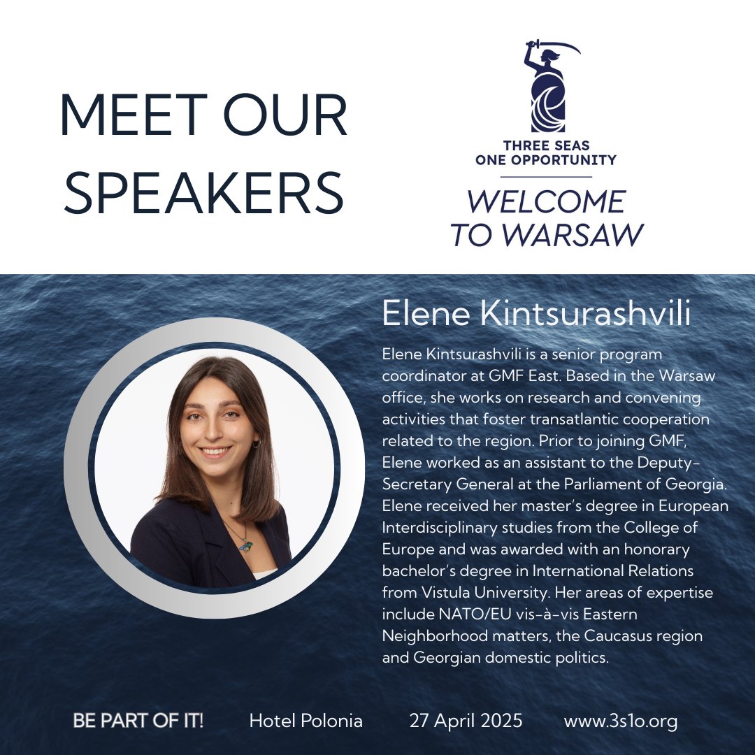 3S1OConference's tweet photo. Moderatorką panelu dyskusyjnego pt. ''W cieniu wojen – nowa architektura bezpieczeństwa'' będzie @EleneKintsuras2 | @gmfus
👉 Agenda: https://t.co/VNr80e7Tdk
👉 Rejestracja: https://t.co/Pzru8gwwpP
#JoinTheEvent #3S1O #WelcomeToWarsaw #April27 #SideEvent #3SISummit2025 https://t.co/8VLPtwwld1