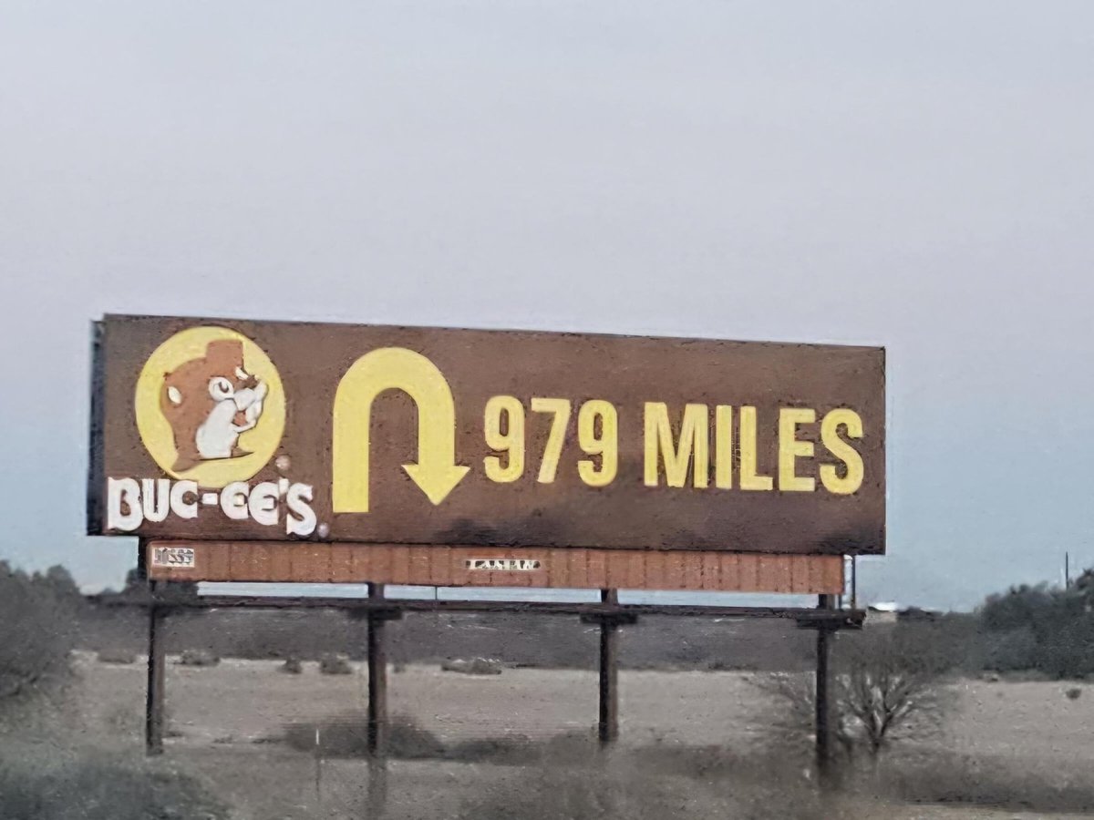 Nerdrotics's tweet photo. Buc-ee's billboard on I-10 west in Arizona. 
Brilliant https://t.co/xAdZru7GLJ