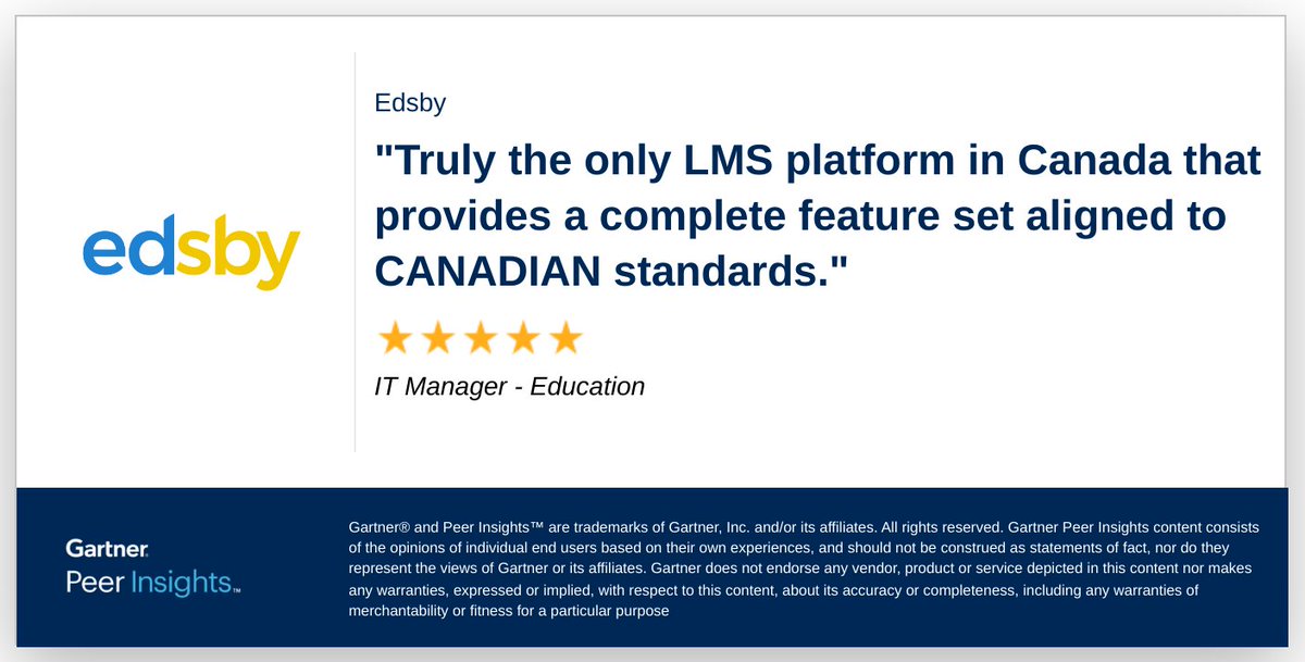 IT Manager in the Education Industry gives Edsby 5/5 Rating in Gartner Peer Insights™ K-12 Education Learning Management Systems Market. Read the full review here: hubs.la/Q03gGJt_0

#gartnerpeerinsights #CDNed #SKed #ONed