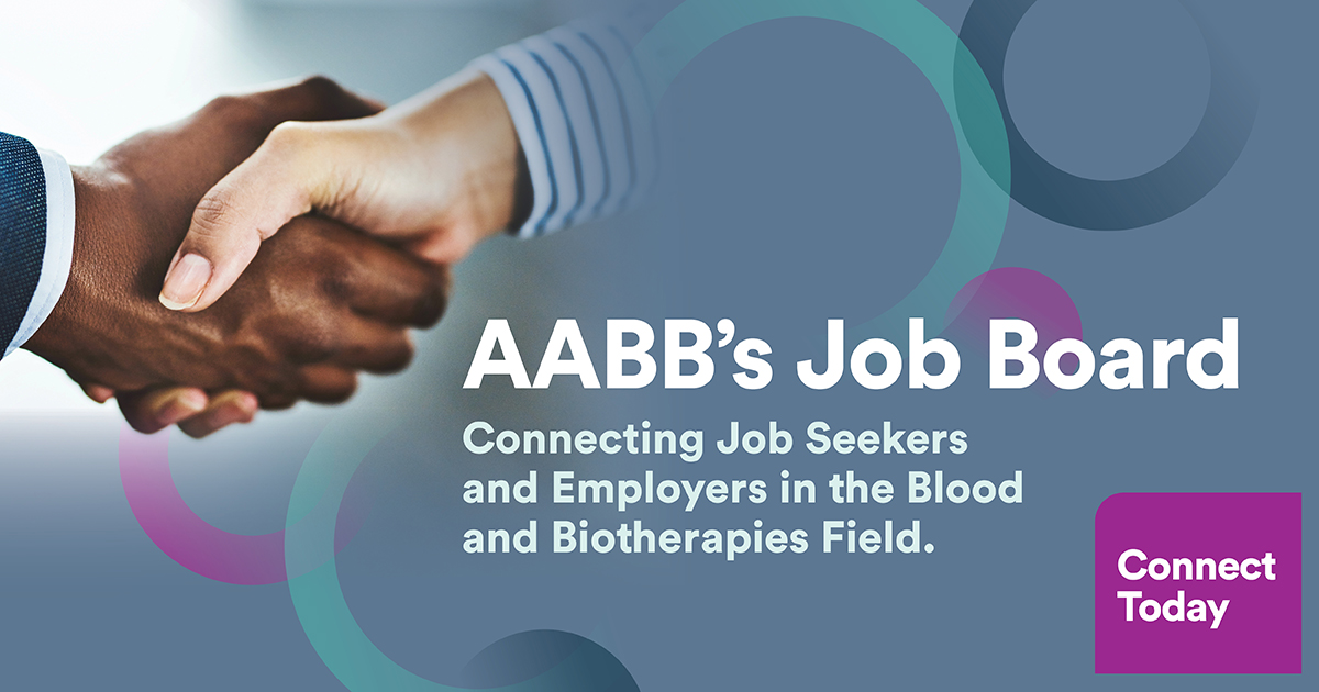 Searching for a job in transfusion medicine, blood banking or biotherapies? 🚀

The AABB Job Board connects professionals with top employers in the field.

Find your next opportunity or post a job today: bit.ly/4hYuVHR