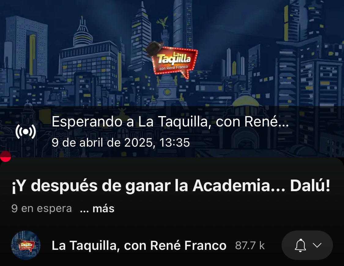 Vámonos al en vivo de <a href="/Dalumusica/">Dalú</a> en La Taquilla con Rene Franco

youtube.com/live/ymiPCSPgS…