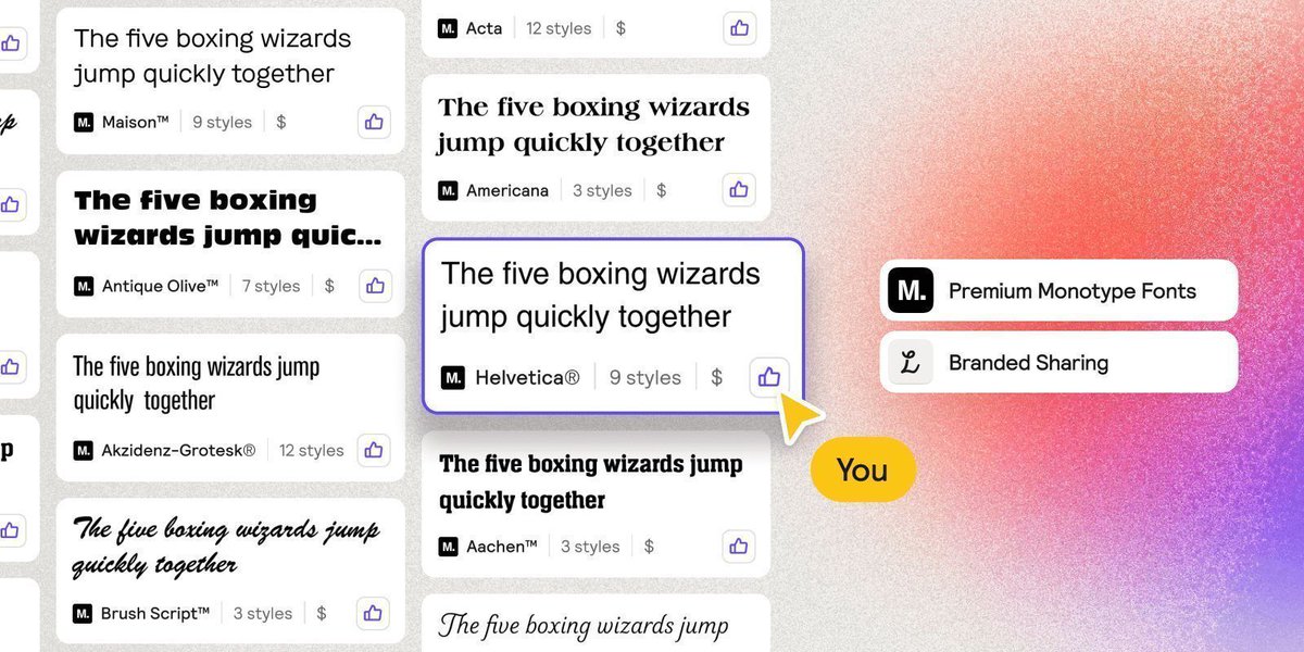 Happy April Component Day! 🔤 🎉

Here’s what’s new to Relume:
→ Premium Monotype Fonts
→ Branded sharing

Learn more 👇🧵