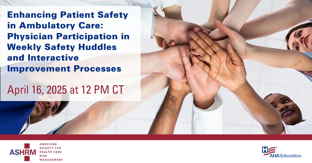 Join us for "Enhancing Patient Safety in Ambulatory Care: Physician Participation in Weekly Safety Huddles and Iterative Improvement Processes." 

Gain practical takeaways to help elevate care and build safer systems in your organization. ow.ly/74BO50VxOBR
