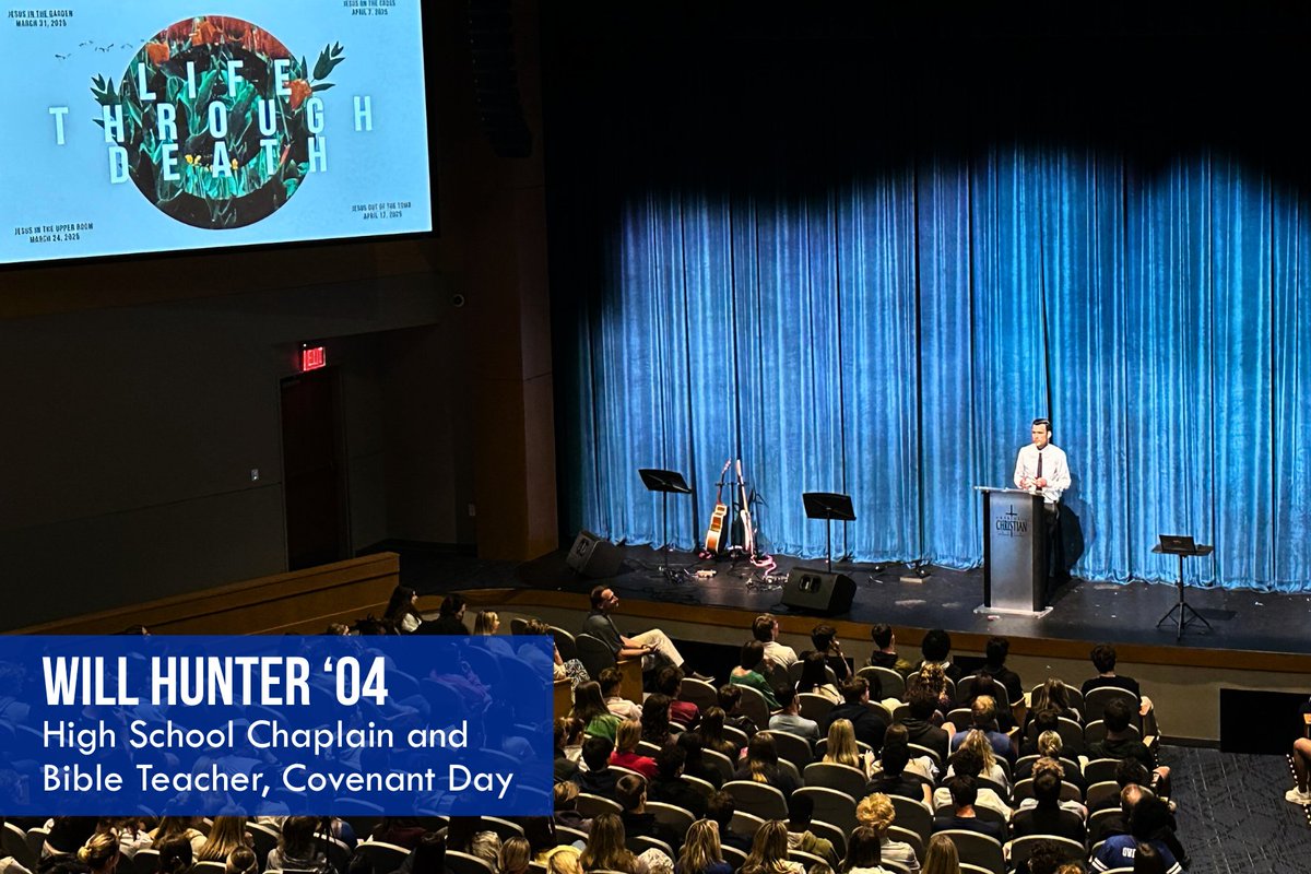 CharChristAlum's tweet photo. Thrilled to have Alum Will Hunter โ04, High School Chaplain & Bible Teacher at Covenant Day, back for this week's US chapel! He continued the series โLife Through Death,โ reflecting on Jesus on the Cross. ๐งโ๏ธ #ccsKnights #foreveraKnight #ccsAlumni https://t.co/KAGKVFSq9g
