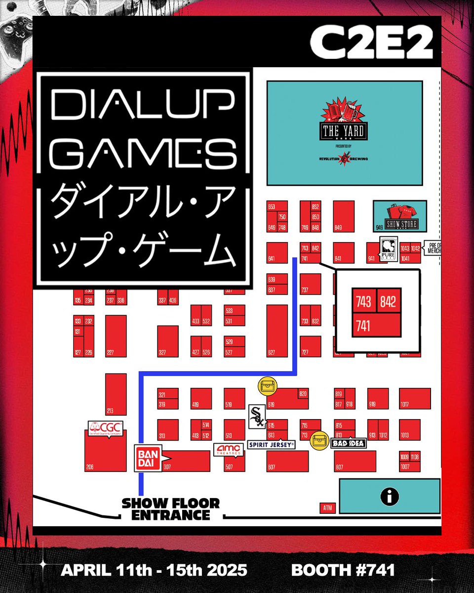 dialupgames's tweet photo. Going to #c2e2 ? Make your first stop at Booth #741!

This map shows the path straight to retro games, consoles, anime, magazines, toys and a variety of other nostalgic gaming gold. 
We'll be here in Chicago all weekend April 11 - 15th!

Let me know what you're hoping to find! https://t.co/tWpuYdqXOW
