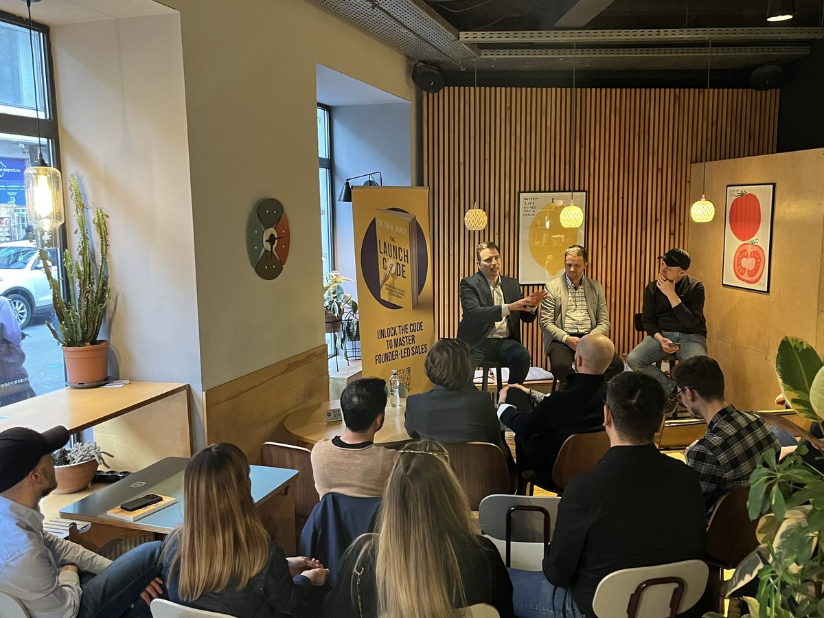 UnderlineVC's tweet photo. Spotted today in Bucharest: B2B #sales advisor Zoltan Vardy (@zvardy) in a conversation on founder-led sales w/ Zsolt Nagy from Vicket. And @bogdaniordache as a moderator. Bonus: book signing of Zoltan’s The Launch Code #book. #underline https://t.co/q8nynV0ZjH