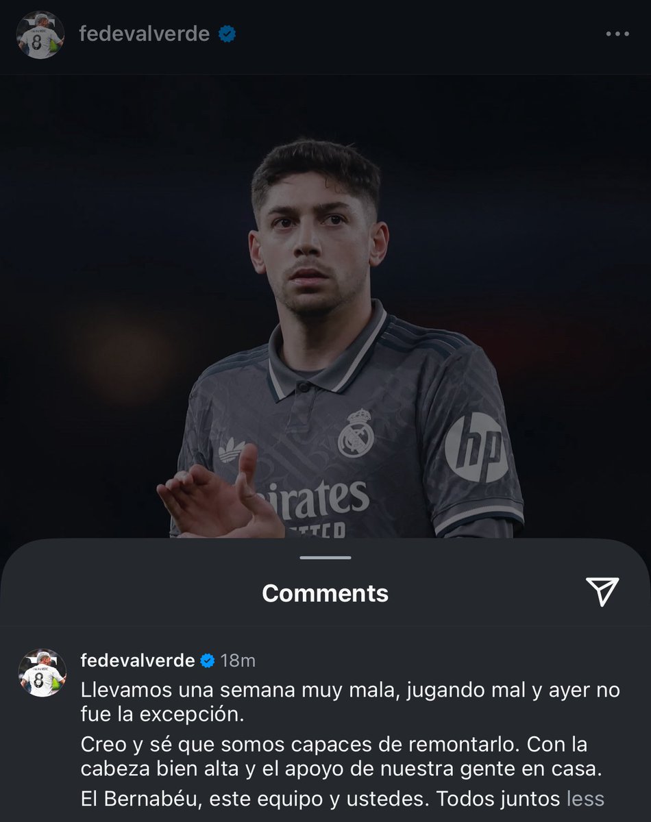 madrid_total2's tweet photo. Gracias por la autocrítica Fede Valverde.

Siempre en mi equipo. 🤍 https://t.co/Xxt2HJX386