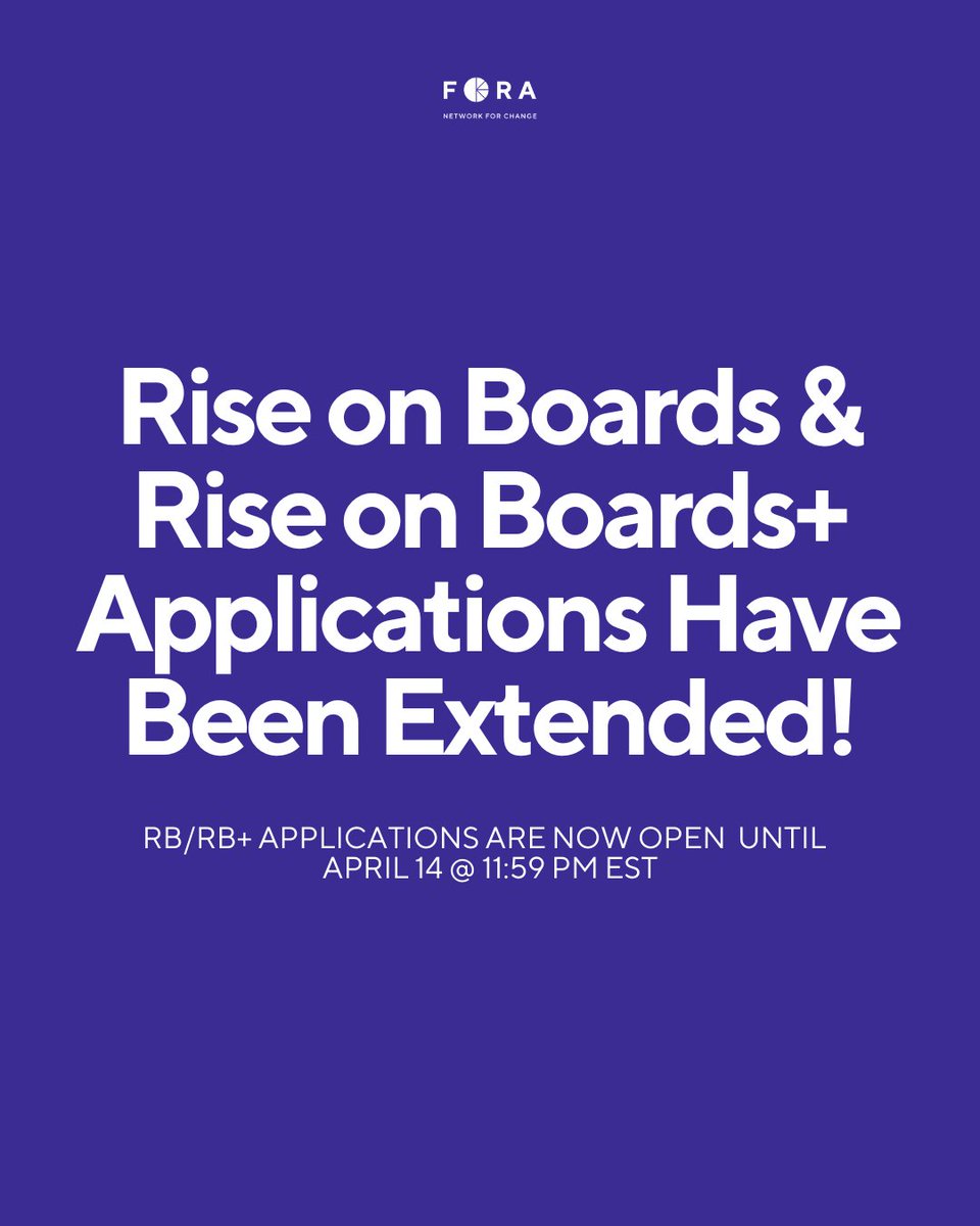 ✨Good news, young leaders!✨

We're excited to share that we've extended to application deadline for Rise on Boards and Rise on Boards+!
You now have until April 14, 2025 at 11:59 PM EST to apply. 

🌟 We look forward to reading your applications, superstars!