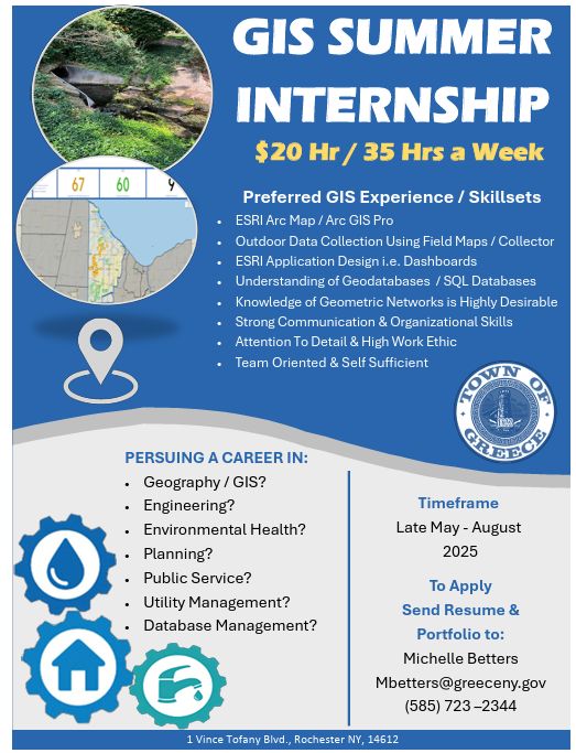 Town of Greece, NY is hiring a summer GIS intern #gisjobs