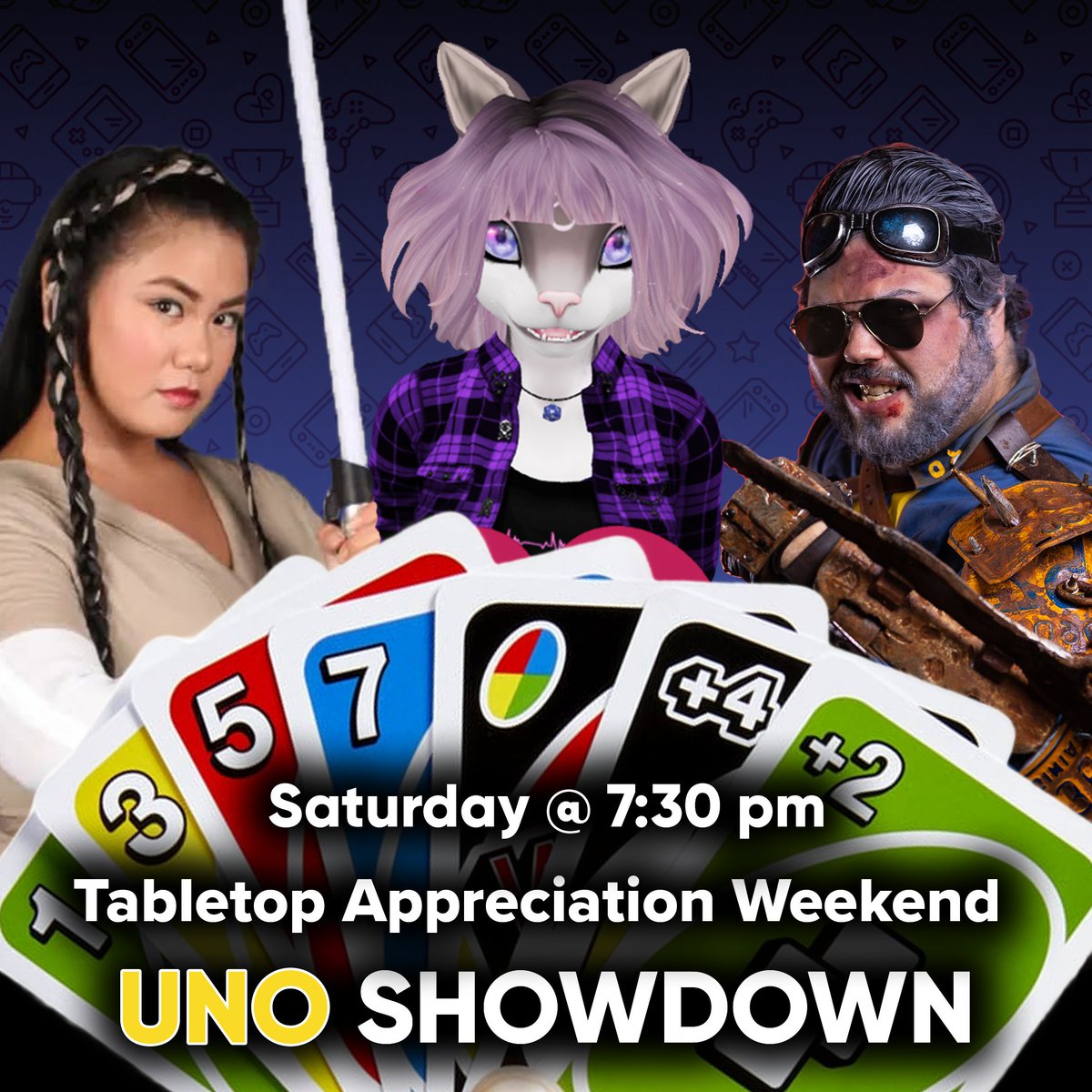 CatGirlGamer's tweet photo. โจ Tabletop Appreciation Time โจ
Get ready for laughs, chaos, & maybe a little betrayal!
Join me, @S15Costuming & @AMPdUzi in a digital showdown of the classic card game UNO!
This Sat. April 12th @ 7:30PM EST
Live On https://t.co/PTqXfKCtR7
#tabletopappreciationweekend #extralife https://t.co/x3lCpH811b