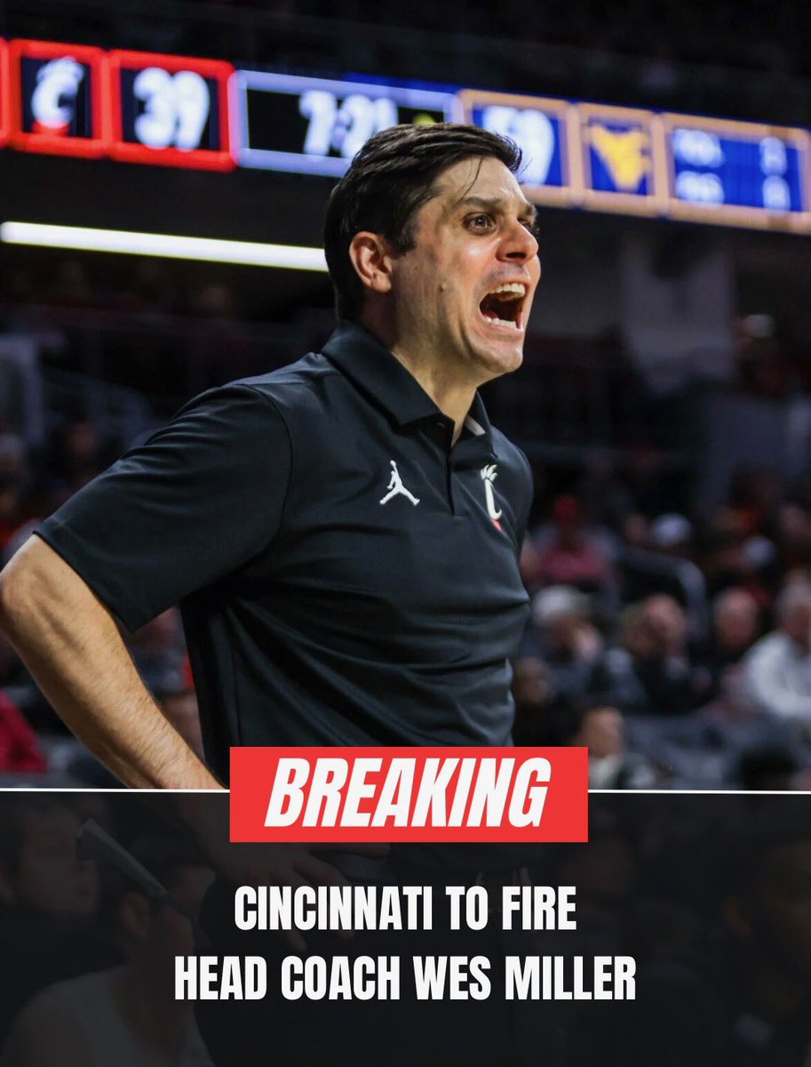 WeatherManToby's tweet photo. BREAKING: Sources tell ESPN that Cincinnati has parted ways with head coach Wes Miller after four seasons.
The Bearcats went 17-15 this year and failed to make the NCAA Tournament for the fourth straight season.
A national search for a replacement is expected to begin immediately https://t.co/E6YcbaJGsY