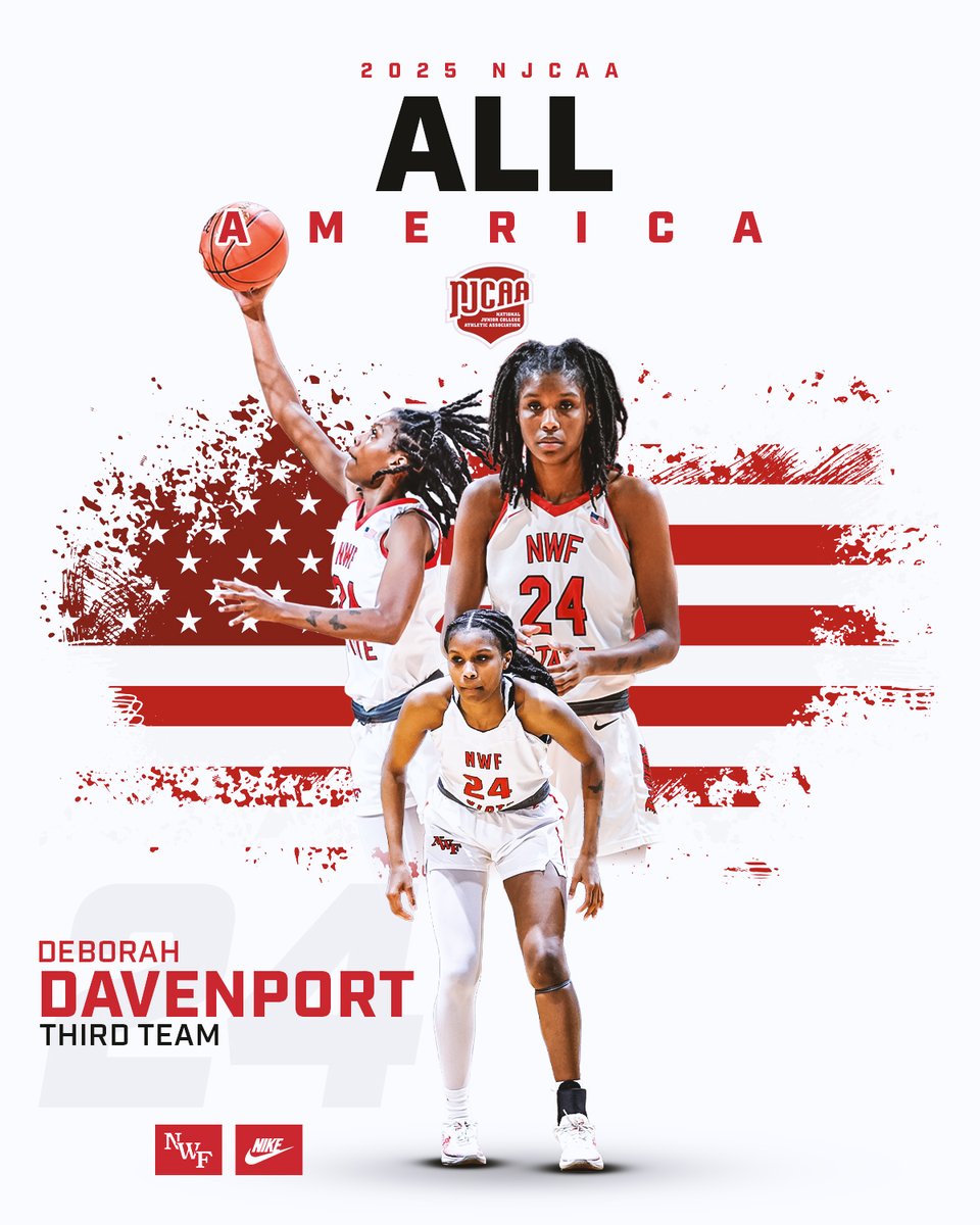 NWF Women’s Basketball (@nwfraiders_wbb) on Twitter photo 𝐒𝐭𝐫𝐢𝐩𝐞𝐬 𝐄𝐚𝐫𝐧𝐞𝐝 🇺🇸
Deborah Davenport earns <a href="/NJCAABasketball/">NJCAA Basketball</a> Third Team All-America Honors!! 👏
#SoundTheSiren 𝐒𝐭𝐫𝐢𝐩𝐞𝐬 𝐄𝐚𝐫𝐧𝐞𝐝 🇺🇸
Deborah Davenport earns <a href="/NJCAABasketball/">NJCAA Basketball</a> Third Team All-America Honors!! 👏
#SoundTheSiren