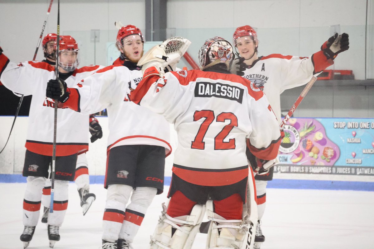 NJrCyclones's tweet photo. NCDC ties the New England Division Finals series (1-1) after today’s 4-1 win over the South Shore Kings! Head Coach Bill Flanagan talks about the importance of starting the game strong and goalie Paul Dalessio’s 31-save performance. Game three is on Friday at 2pm in Foxboro. https://t.co/28zsAVVsZb