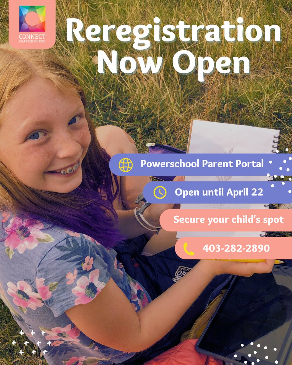 Don't miss out, current Connect families! Reregister your children for the next school year to secure their spots before general registration opens! Visit connectcharter.ca and visit the Parent Portal, today! #SchoolRegistration #ReturningStudents #SecureYourSpot #CCS