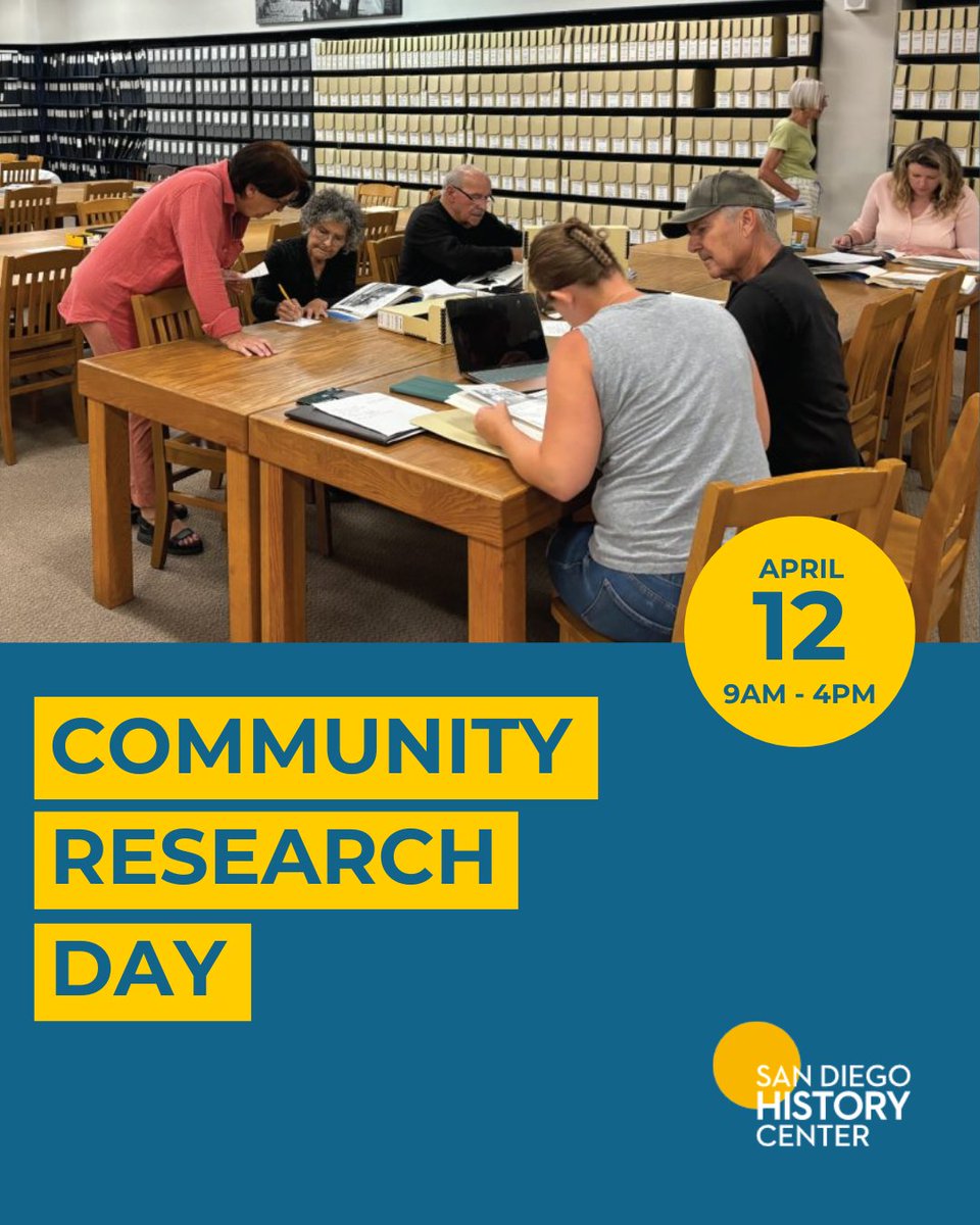 🔍 Explore San Diego’s past!
Join us for Community Research Access Days and dive into our Special Collections. One ticket per researcher—prep ahead and reserve your spot today.

📅 Register now: sandiegohistory.org/event/communit…