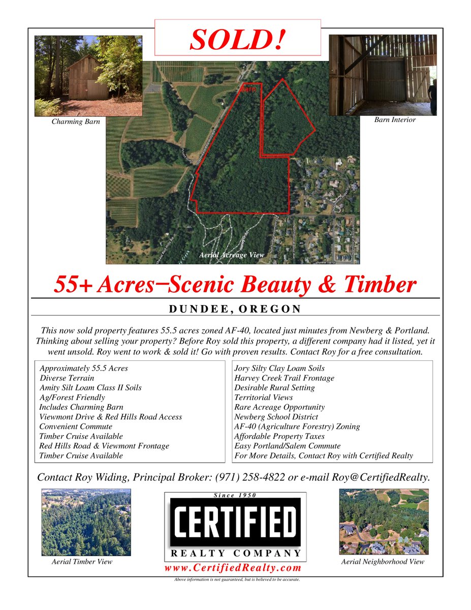 CertifiedRealty's tweet photo. Just Sold! Thinking of selling your Oregon acreage? Contact our acreage specialist, Realtor Roy Widing at (971) 258-4822, or email Roy@CertifiedRealty.com for a free consultation. #oregon #acreage #realtor #farms https://t.co/ygdSspkP3K
