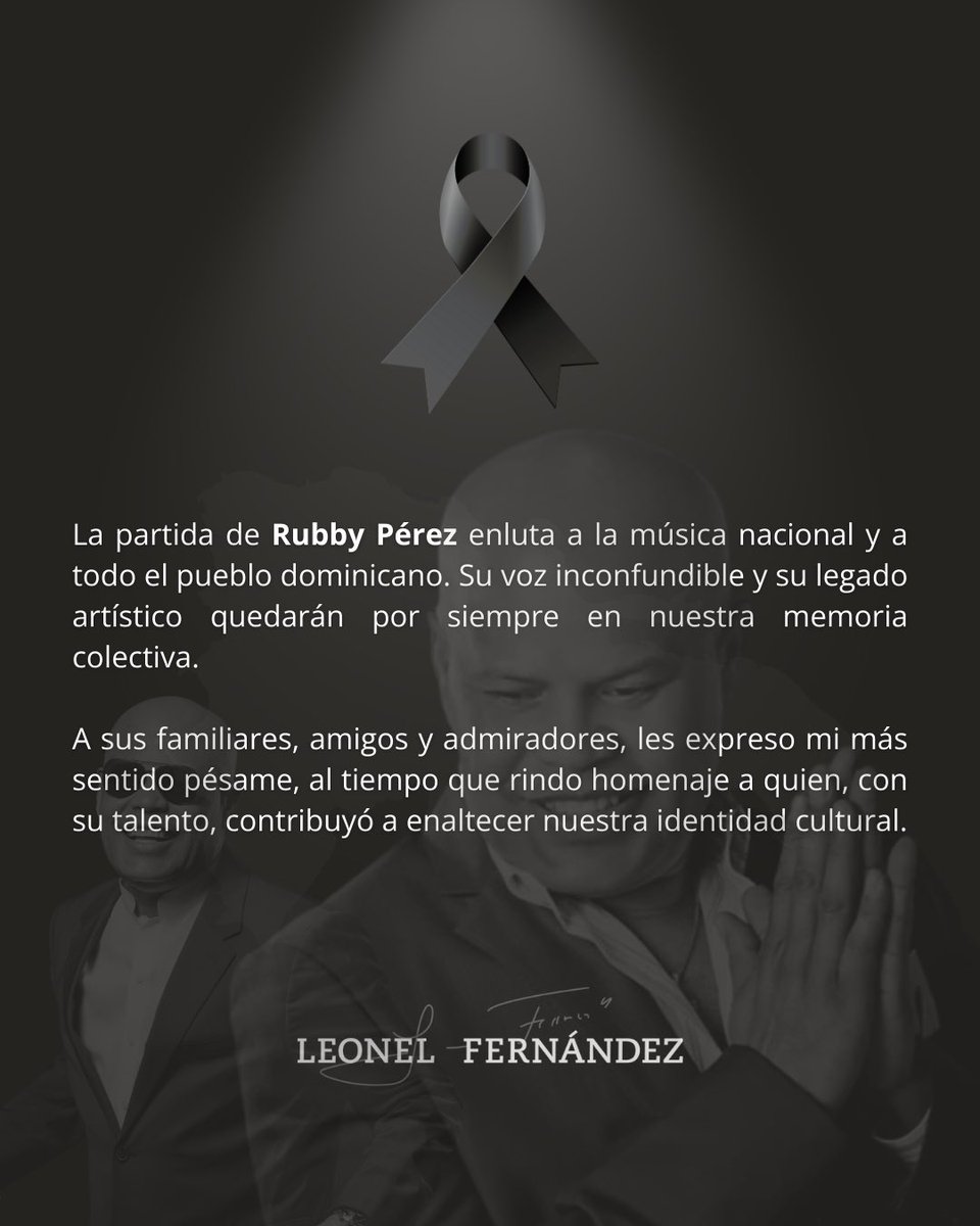 LeonelFernandez's tweet image. La partida de Rubby Pérez enluta a la música nacional y a todo el pueblo dominicano. Su voz inconfundible y su legado artístico quedarán por siempre en nuestra memoria colectiva.