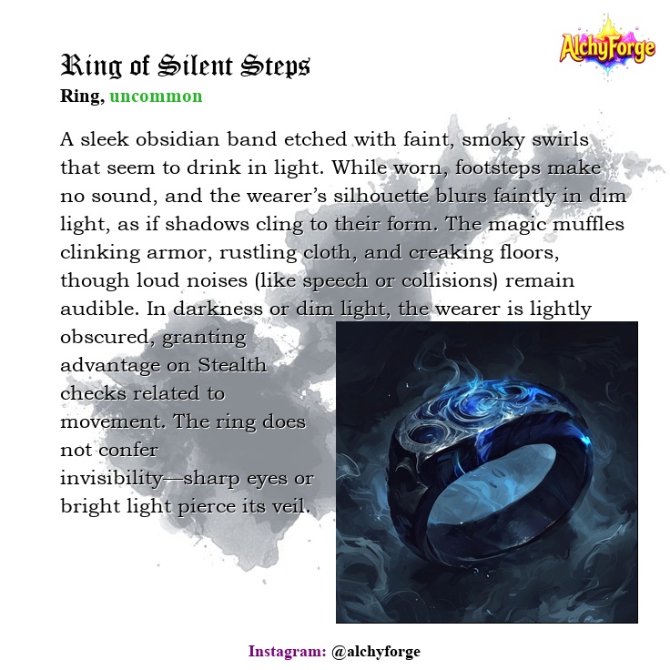 Ring of Silent Steps ! 💍

Move unseen and unheard with this shadowy band , perfect for stealthy heroes! ✨DnD

#dungeonsanddragons #battlemap #dndmap #sketchbook #dnd #dndart #DnDcharacter #commissionsopen #DnD #TTRPGs #dnd5e