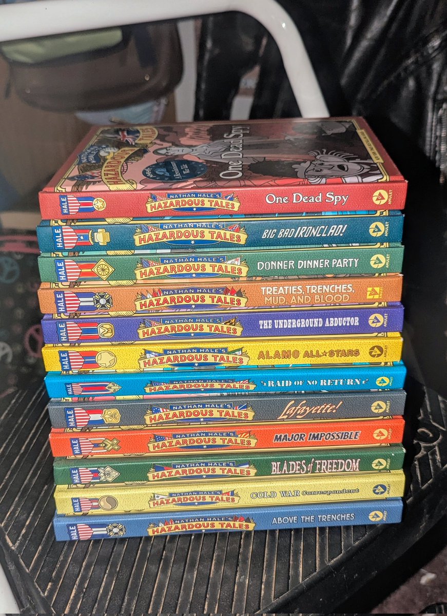 My kid is turning 19 in a week and a half and they're still excited for the new #hazardoustales release in September, #BonesandBerserkers <a href="/MrNathanHale/">Nathan Hale</a>