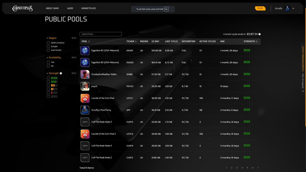 🚨 Node Update! 🚨
The Public Node Pools Dashboard is now live at:
👉 cornucopias.io/nodes/pools
🌍 You can now:
View top-performing pools by strength
Filter by region, availability, and more
Dive into detailed stats on each pool, including graphs and descriptions
#Cornucopias