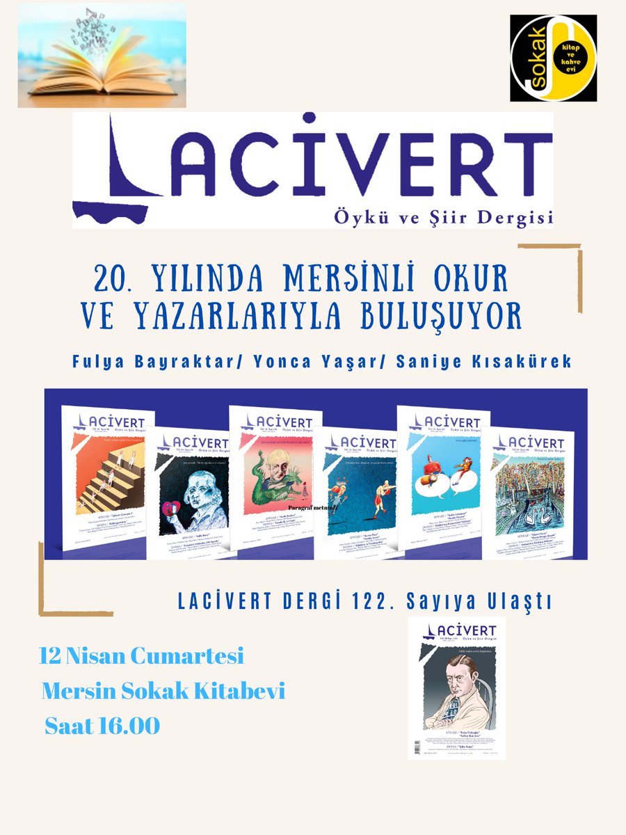 12 Nisan Cumartesi günü Lacivert Dergi, Mersinli okur ve yazarlarıyla buluşacak. Bekleriz...🙏🦋❤