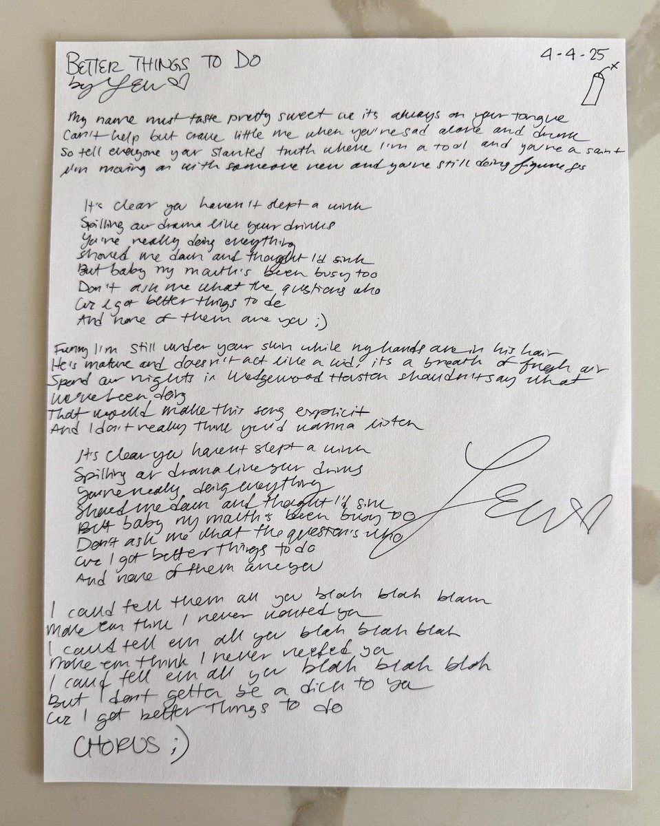 itslewreal's tweet photo. things to add to your "better things to do" list: entering this giveaway ✍️✅ 

enter to win a totally unique, completely not ever been done before, unafraid to reference or not reference sheet of handwritten lyrics to my brand new song!! 🔗 https://t.co/b1NGIBShQq https://t.co/l8BSfLJbTD
