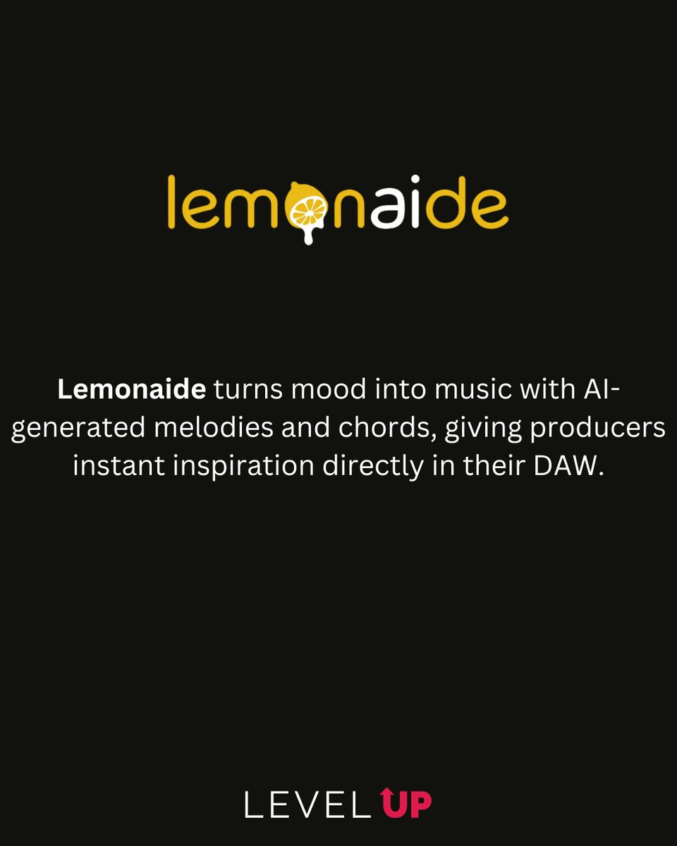 LevelUpArts's tweet image. Meet @lemonaidexmusic  new music-making sidekick! Just tell it the mood, and it creates melodies and chords for you. Whether you’re stuck for ideas or starting something new, Lemonade makes music creation faster and easier—with a little help from AI.

#AI #ArtificialIntelligence…