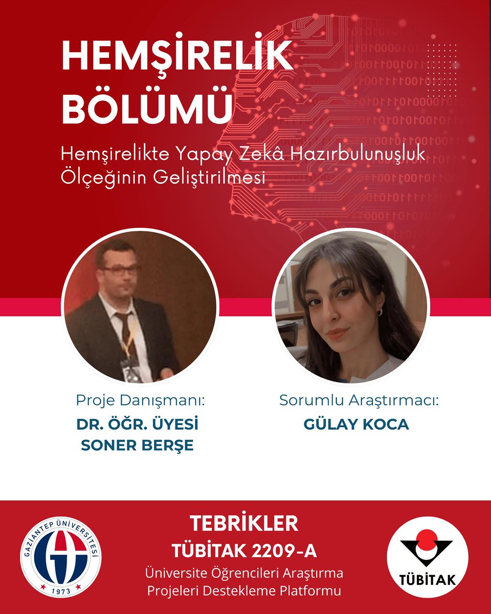 sonerberse's tweet photo. Danışmanlığını yürüttüğüm Gülay Koca ve Roşin Şıh Demir’in TÜBİTAK 2209-A lisans araştırma projeleri desteklenmeye hak kazandı!
Öğrencilerimi tebrik eder, başarılarının devamını dilerim.

@SaitMesutDogan 
@gaziantepUniv

#TÜBİTAK #2209A #Hemşirelik 
 #Parlayanyıldız https://t.co/hDBmVQbgQ4