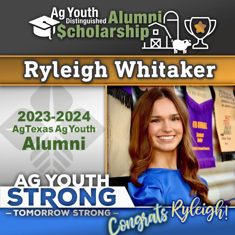 AgTexas Farm Credit Services (@agtexasfcs) on Twitter photo We would like to introduce our Distinguished Alumni Scholarship recipients for 2025! โญ๏ธ ๐๐ซ๐๐๐ ๐๐ข๐ง๐๐ฒ๐๐ซ๐, ๐๐จ๐ฅ๐ ๐๐ข๐ง๐๐ฌ, & ๐๐ฒ๐ฅ๐๐ข๐ ๐ก ๐๐ก๐ข๐ญ๐๐ค๐๐ซ! Congratulations to each of these three amazing individuals! ๐
More information: agtexas.com/what-we-do/ag-โฆ We would like to introduce our Distinguished Alumni Scholarship recipients for 2025! โญ๏ธ ๐๐ซ๐๐๐ ๐๐ข๐ง๐๐ฒ๐๐ซ๐, ๐๐จ๐ฅ๐ ๐๐ข๐ง๐๐ฌ, & ๐๐ฒ๐ฅ๐๐ข๐ ๐ก ๐๐ก๐ข๐ญ๐๐ค๐๐ซ! Congratulations to each of these three amazing individuals! ๐
More information: agtexas.com/what-we-do/ag-โฆ