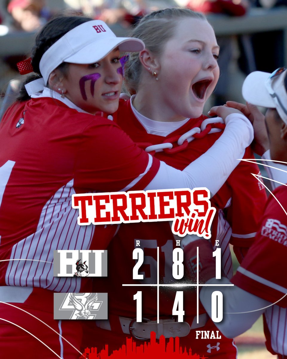 Extend our win streak over the Eagles to 8️⃣ games behind stellar pitching and two clutch at-bats‼️

🥎 Ricard (18-7): CG, 0 ER, 4 Ks, 2 BBs
🥎 Doherty: 2-3, BB, 7th-inning solo HR
🥎 Coyle: 3-3, 2-out 5th-inning RBI 2B
🥎 Lucier: 2-3

#GoBU #DawgsEat #BeatBC #NCAASoftball