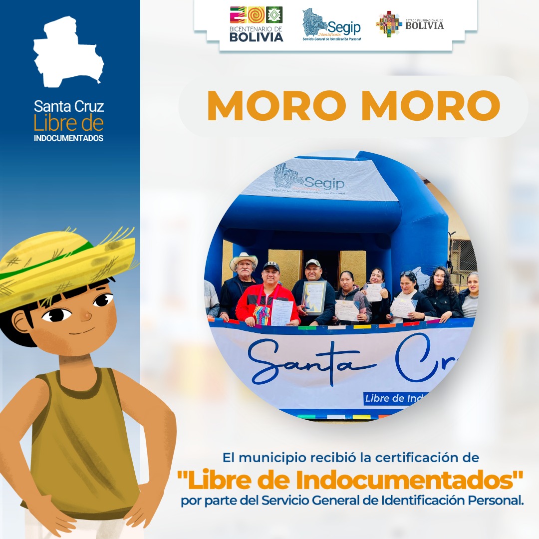 📢 Hoy, celebramos que toda la población de Moro Moro, ya cuenta con el documento más importante, la #CédulaDelBicentenario.

No nos detenemos, vamos por más municipios, por una Santa Cruz totalmente identificada.

#2025BicentenarioDeBolivia