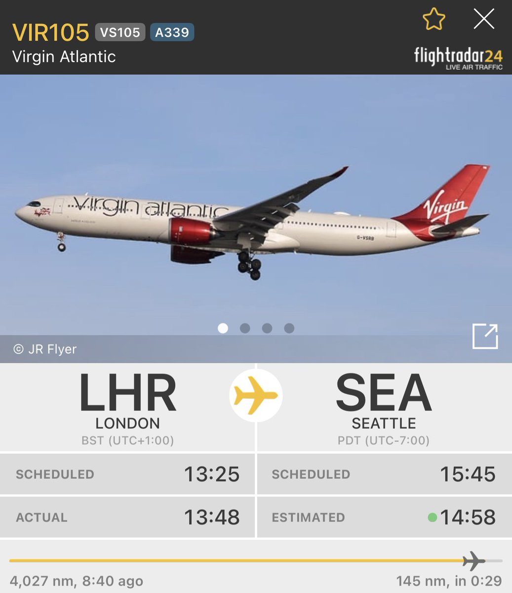 avgeekjake's tweet image. Virgin Atlantic is now operating the iconic Airbus A330-900neo on their LHR-SEA service.  This marks the first regularly-scheduled equipment change since 2020.  The route launched back in March 2017.  

@IshrionA @xJonNYC @FlyingHighRyan