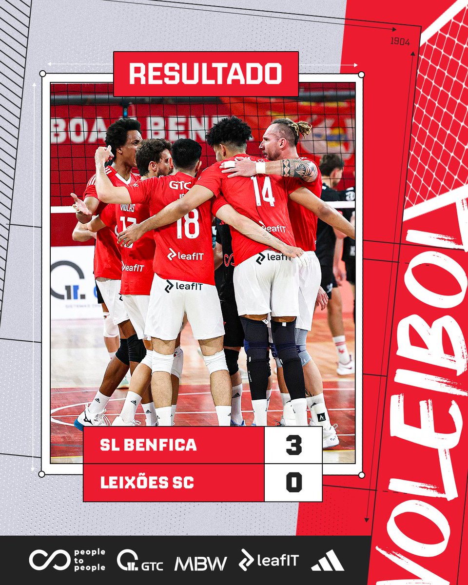 modalidadesslb's tweet photo. Termina a partida! O #VóleiBenfica bateu o Leixões no 3.º jogo da meia-final do play-off do Campeonato Nacional e qualificou-se para a 𝒇𝒊𝒏𝒂𝒍! 🦅🔥
🏐 25-19 | 25-17 | 25-22
#PeopleToPeople #GTC #MBW #LeafIt @adidas https://t.co/cyB842AfHG