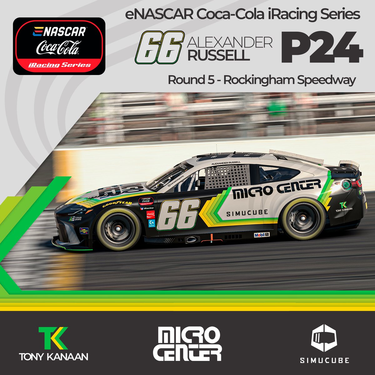 Kanaan eSports (@kanaanesports) on Twitter photo Round 5 - Rockingham Speedway β
ποΈ #11 <a href="/vicente_salas14/">Vicente Salas</a> - P12
ποΈ #66 <a href="/Captincanada5/">Alexander Russell</a> - P24
<a href="/iRacing/">iRacing</a> <a href="/microcenter/">Micro Center</a> <a href="/Simucube/">SIMUCUBE</a> <a href="/TonyKanaan/">Tony Kanaan</a> <a href="/ENASCARGG/">ENASCAR</a> Round 5 - Rockingham Speedway β
ποΈ #11 <a href="/vicente_salas14/">Vicente Salas</a> - P12
ποΈ #66 <a href="/Captincanada5/">Alexander Russell</a> - P24
<a href="/iRacing/">iRacing</a> <a href="/microcenter/">Micro Center</a> <a href="/Simucube/">SIMUCUBE</a> <a href="/TonyKanaan/">Tony Kanaan</a> <a href="/ENASCARGG/">ENASCAR</a>