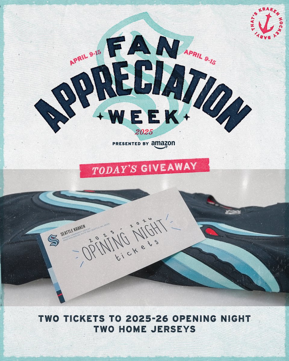 It’s officially Fan Appreciation Week, pres. by @Amazon, and our first order of business is getting YOU ready for next season! ✅

Follow the #SeaKraken and hit that repost button for your chance to win a pair of tickets to 2025-26 opening night and two home jerseys!