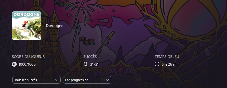 Mantraa ♪ (@thisismantraa) on Twitter photo 100% succès de Dordogne terminé, j'ai du refaire le jeu une 2ème fois pour un succès raté mais j'en suis a ma 4ème fois sur le jeu au total haha, toujours autant un plaisir a faire merci pour ça <a href="/studio_jnsq/">Dordogne 🎨 OUT NOW 🖌 Un Je Ne Sais Quoi</a> et <a href="/Cedric_Babouche/">Cedric Babouche</a> ❤️ 100% succès de Dordogne terminé, j'ai du refaire le jeu une 2ème fois pour un succès raté mais j'en suis a ma 4ème fois sur le jeu au total haha, toujours autant un plaisir a faire merci pour ça <a href="/studio_jnsq/">Dordogne 🎨 OUT NOW 🖌 Un Je Ne Sais Quoi</a> et <a href="/Cedric_Babouche/">Cedric Babouche</a> ❤️