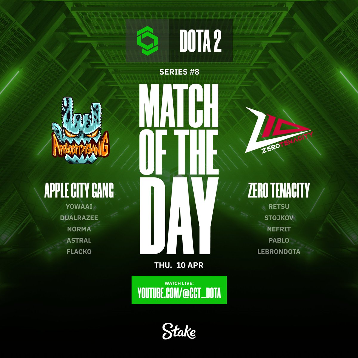 BE THERE 
⚔️ Apple City Gang vs <a href="/Z10esports/">Z10 Esports</a> 
🗓️ 10 April 2025, 10:00 CEST - youtube.com/@cct_dota
🎙️ <a href="/OtomoDota/">Otomo</a> &amp; <a href="/Blu_Scale/">Luke Bedwell</a>