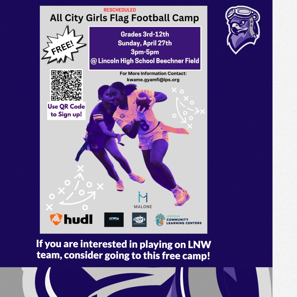 Any LNW female athletes interested in flag football, consider attending this FREE clinic!