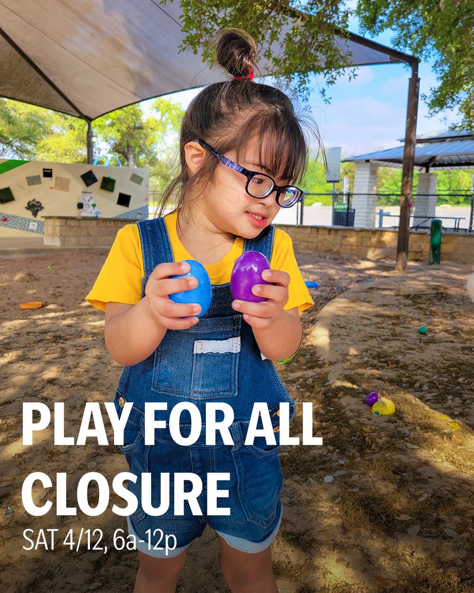 🐣 Just a heads-up! Play for All Park will be closed from 6 AM to 12 PM this Saturday for our AIR Egg Hunt. 🥚🎉 The park will reopen to the public at noon, so plan your playtime accordingly! 💛
For information about the AIR Egg Hunt, please visit roundrocktexas.gov/event/play-for…