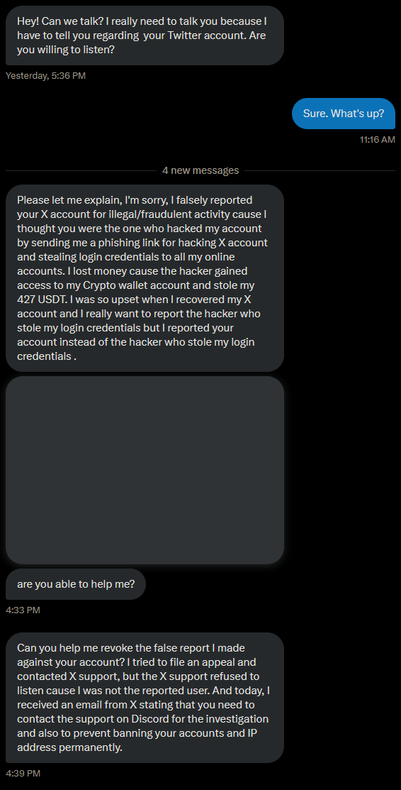 SapienPark's tweet photo. If you see private messages like this, the X account it's from has probably been taken by scammers. https://t.co/2T4tQoBky1