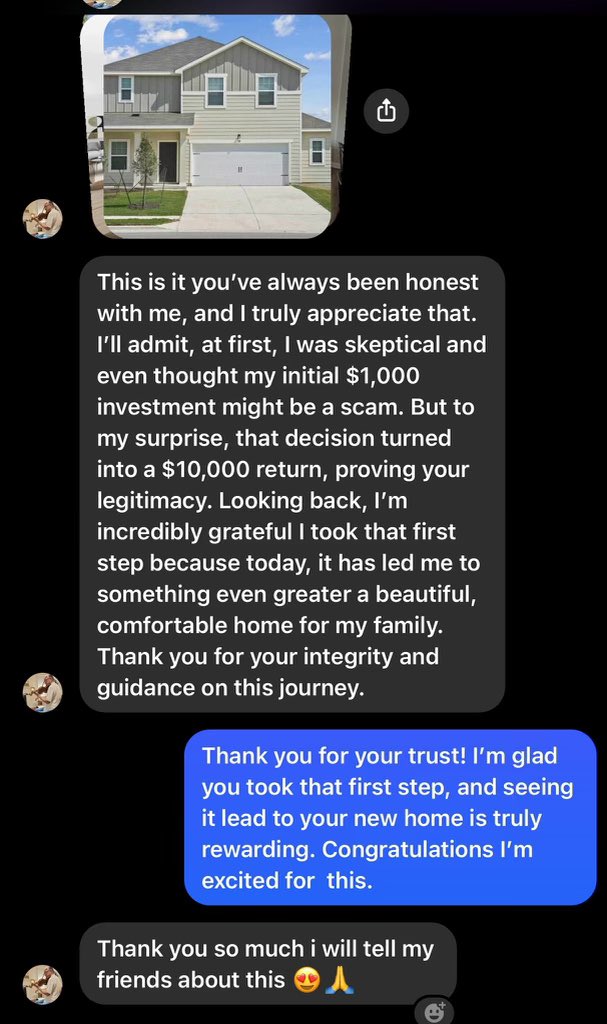 bthompson_fx's tweet photo. Keleb was skeptical at first he’s older and new to AI trading. But he gave it a try with just $1,000 using the AI broker I built. He made a $10K 💰 withdrawal. and now he just bought a house. From doubt to real-life success. This is what smart trading looks like😘👏 https://t.co/RBWO2M73f2