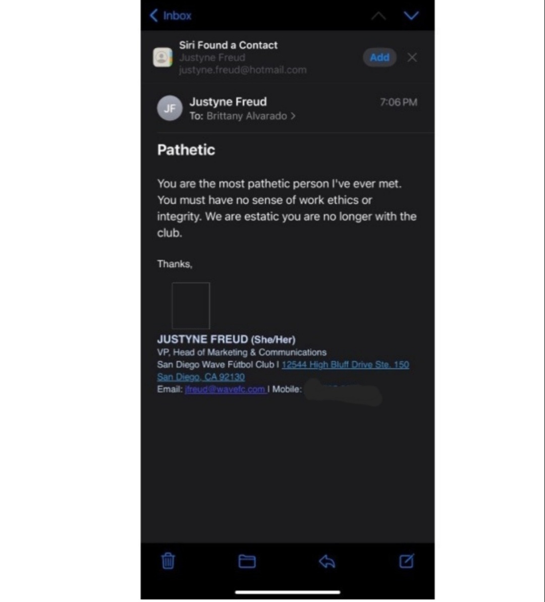 tough conversations (@nwsltoughconvos) on Twitter photo <a href="/sandiegowavefc/">San Diego Wave FC</a> It could be a coincidence but it seems too coincidental that this email was sent to Brittany so soon after she resigned and then worked at an Alex Morgan camp - especially given what was said in the email. <a href="/sandiegowavefc/">San Diego Wave FC</a> It could be a coincidence but it seems too coincidental that this email was sent to Brittany so soon after she resigned and then worked at an Alex Morgan camp - especially given what was said in the email.