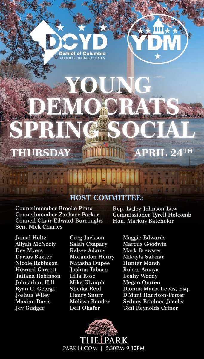 DCYDs's tweet image. Join @dcyds and @YoungDemsofMD for our spring social, cherry blossom style 🌸. Some special guest you don’t want to miss :). eventbrite.com/e/young-democr…