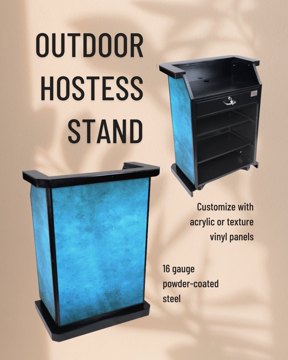 HostessStation's tweet photo. Fully customizable, weatherproof, and built to last 🥡 ☔ The Outdoor Hostess Stand is the perfect blend of style and functionality. 

#TheHostessStation #weatherproof #outdoordining https://t.co/lNb5fVYiVS