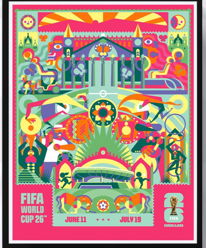 omar_comunica's tweet photo. Hoy presentaron el cartel de Guadalajara como sede mundialista en 2026. En menos de cuatro horas, ya lo intervinieron los artistas gráficos locales, para expresar más representación de la ciudad. 
Van ambos. 
¿Usted qué piensa? https://t.co/1lG1Zf4q53
