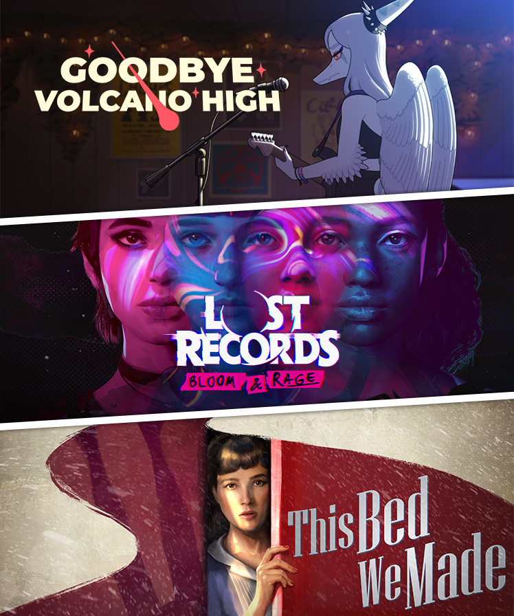 PlayLostRecords's tweet photo. Want more narrative games? With Tape 2 of Lost Records just around the corner, it's the perfect time to grab the Friendship &amp; Mysteries bundle!

🎤 Goodbye Volcano High @KOOPMode
👀 This Bed We Made @LowbirthGames
📹 Lost Records: Bloom &amp; Rage

🟣 https://t.co/7psPyuv5By https://t.co/cf4e4R1yFn