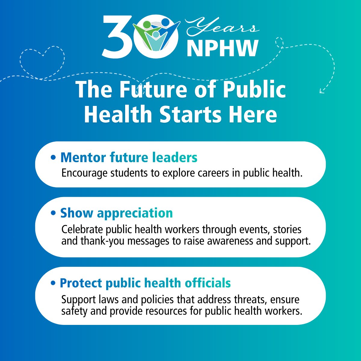 A strong Public Health workforce is key to a healthier future. By investing in education, resources, &amp; innovation, we can empower the next generation of PH leaders. The future starts here. NPHW.org #NPHW