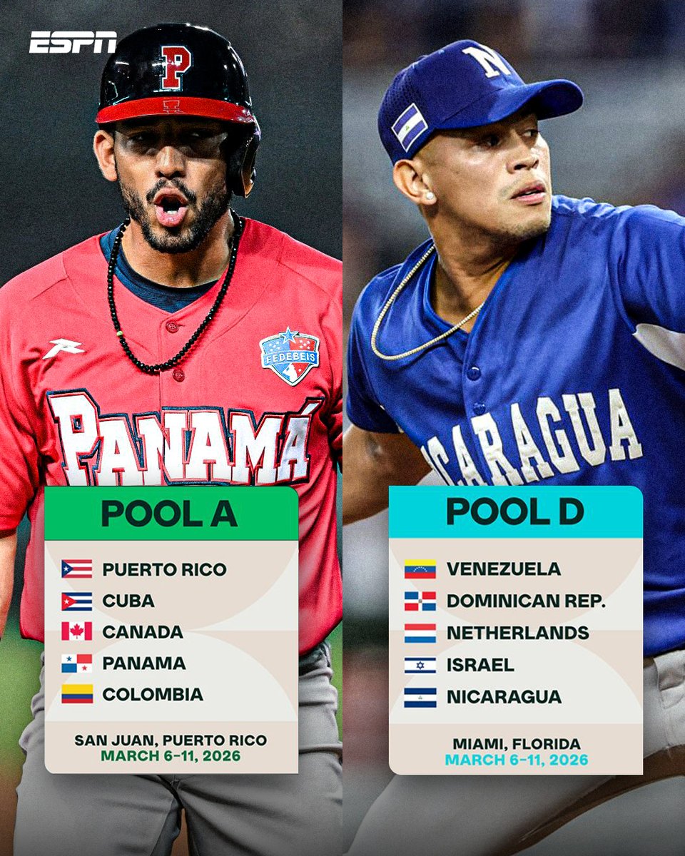 ESPN_CENAM's tweet photo. 🇵🇦⚾️🇳🇮 Listos los rivales de #Panama y #Nicaragua para el #WorldBaseballClassic del 2026.🔥 https://t.co/PuvIsnrL6x