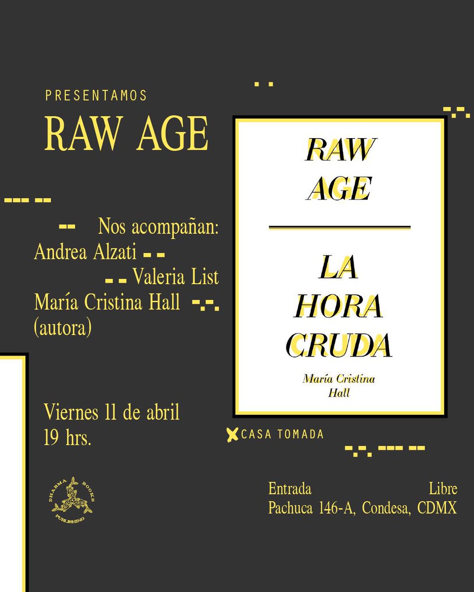 alexxdelacolina's tweet photo. 🗒️ esta semana tenemos dos presentaciones muy lindas: 
jueves 10: “A flor de piel” 🪡🌸  de @Noraamh 
📍NYC: Librería Mil Mundos 
viernes 11: “Raw Age/La hora cruda” 📚🗺️ de María Cristina Hall 
📍Cdmx: @CasaTomadaMX 
@Dharma_Books 🤍📖 https://t.co/NQOJ4BK5GW